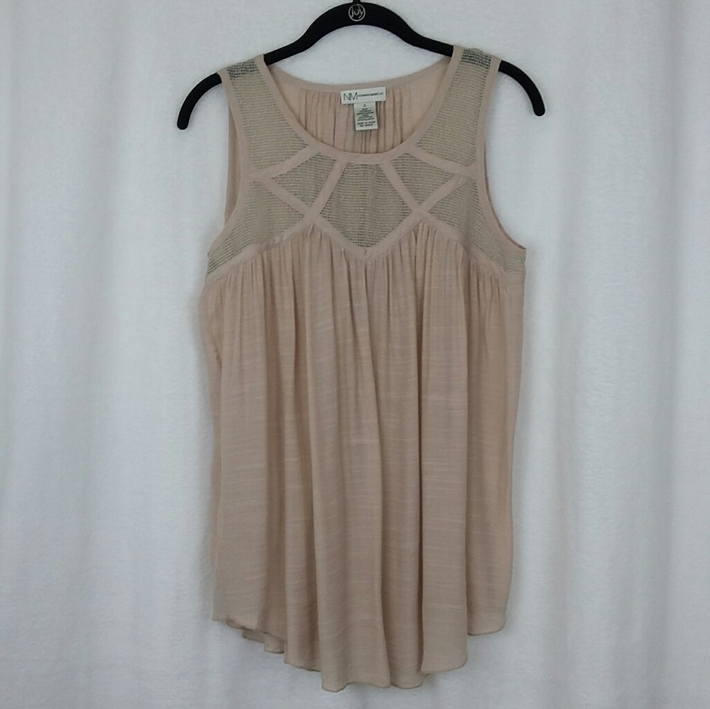 Neiman Marcus Mesh Yoke Flowy Tank Top